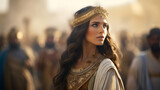 Esther in her royal attire, Biblical characters, blurred background