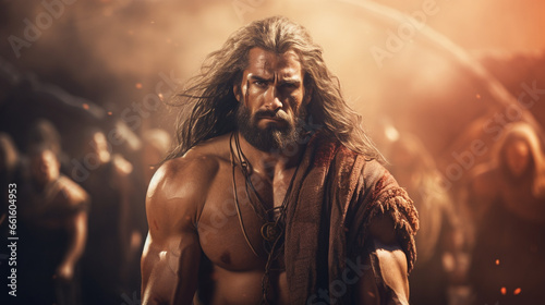Samson with his mighty strength, Biblical characters, blurred background