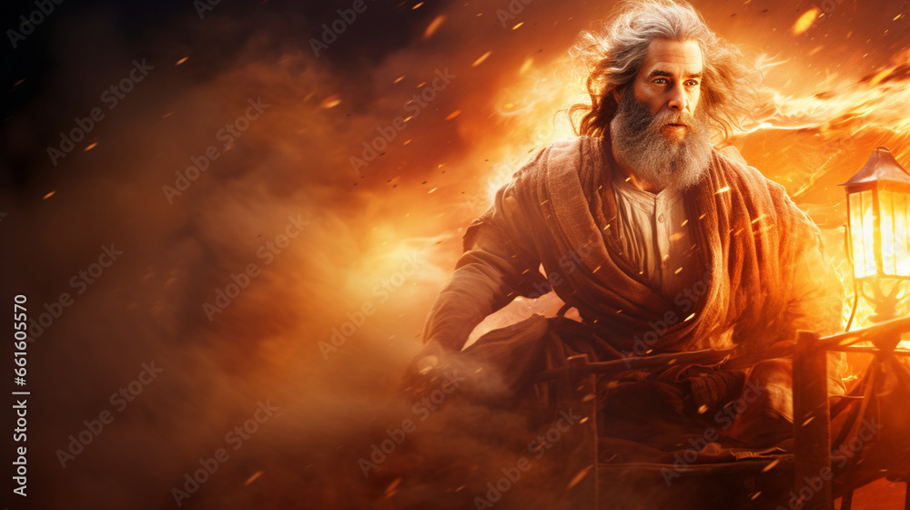 Elijah and the chariot of fire, Biblical characters, blurred background - obrazy, fototapety, plakaty 