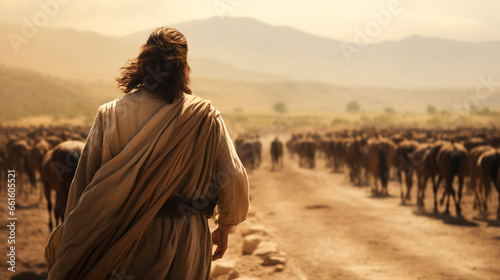 Paul on the road to Damascus, Biblical characters, blurred background photo