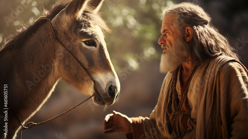 Balaam and the talking donkey, Biblical characters, blurred background