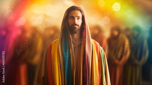 Joseph's coat of many colors, Biblical characters, blurred background photo