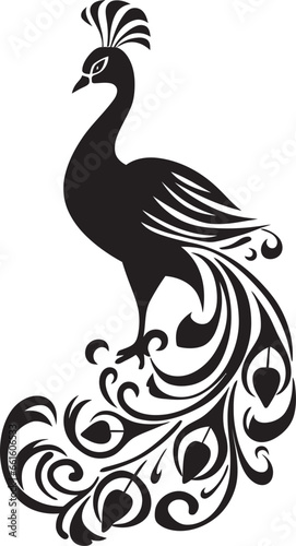 Mysterious Serenade Peacock Heraldry in Vector Ebon Intrigue Unleashed Black Vector Icon