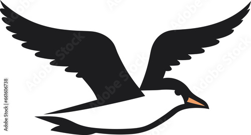 Elegant Reverie Seagull Symbol in Onyx Silent Flight Unleashed Vector Seagull Majesty Icon
