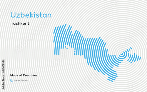 Creative map of Uzbekistan, Political map. Tashkent. Capital. World Countries vector maps series. Spiral, fingerprint series 