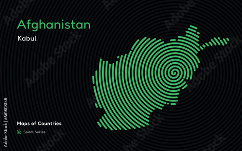 Creative map of Afghanistan, Political map. Kabul World Countries vector maps series. Spiral, fingerprint series