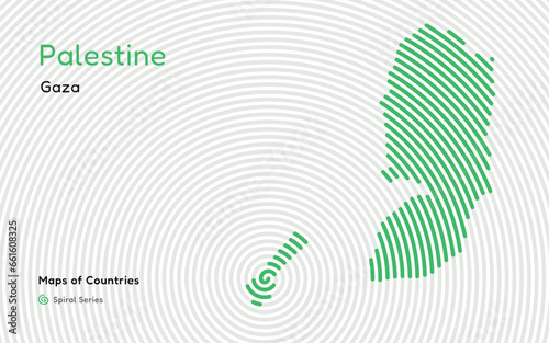 Creative map of Palestine, Political map. Gaza. World Countries vector maps series. Spiral, fingerprint series 
