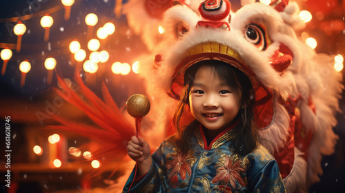 A Chinese girl in a national costume for a traditional dance. Chinese New Year