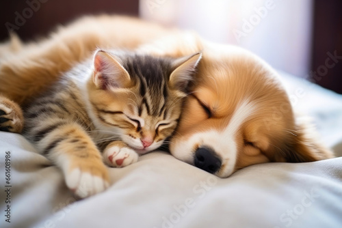 Furry Duo: A Puppy and Kitten's Tender Moment