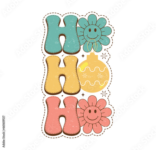 Ho ho ho merry Christmas retro s groovy typography greeting card Santa Claus