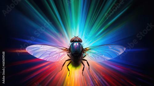 Fluorescent Fly: Nature's Kaleidoscope © AIproduction