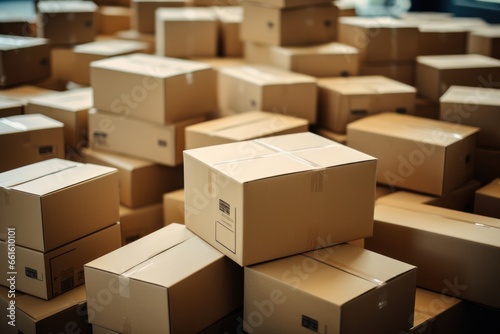 Detailed view: stacked cardboard boxes, online shopping or moving day theme © olga_demina