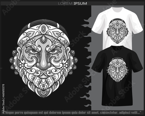 Monochrome Santa Claus head mandala arts isolated on black and white t shirt.