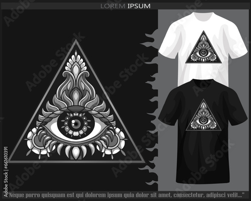 Monochrome Triangle eyes mandala arts isolated on black and white t shirt.