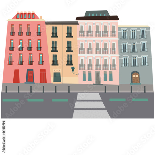 Madrid Street Houses Ilustracion vectorial
