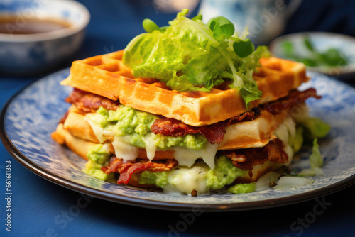 Keto Waffle Sandwich with Fresh Lettuce and Creamy Mayonnaise