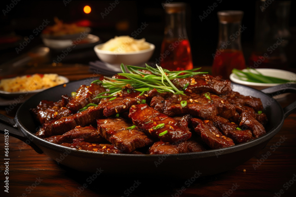 Savory Mongolian Beef in a Sizzling Pan