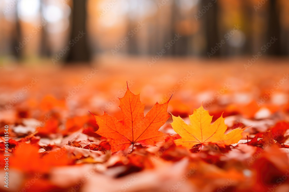 Maple Magic: Bokeh Background with Orange Leaves