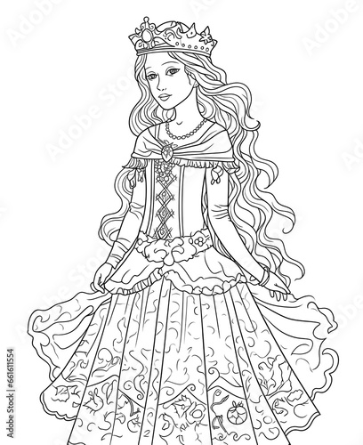 Coloring book for children, princess girl character.