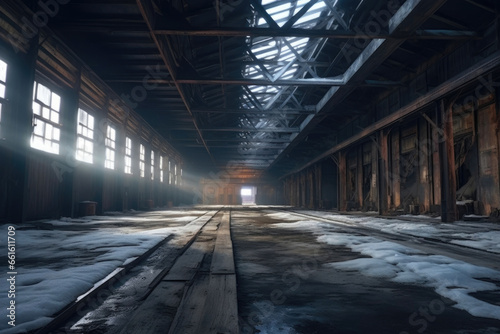 Vintage Trains in a Frosty Mountain Warehouse