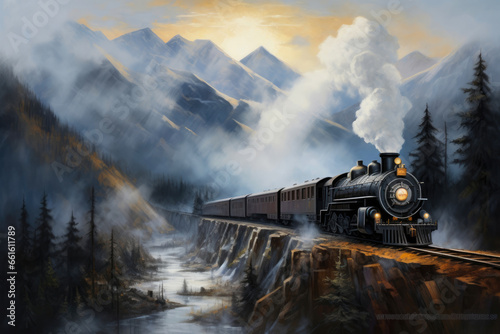 Vintage Steam Locomotive in Scenic Mountain Setting