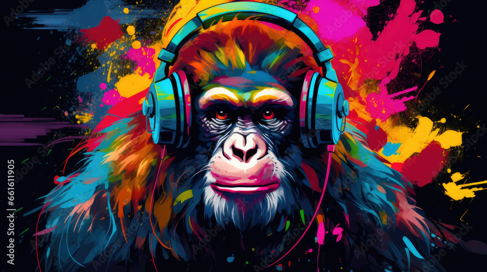 Primate Party: Monkey DJ in a Vibrant Audio Wonderland