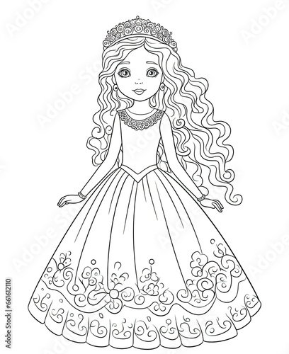 Coloring book for children, princess girl character.