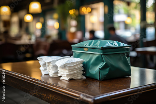 A person disposing of used tissues in a designated bin  promoting proper waste disposal and hygiene. Concept of waste management. Generative Ai.