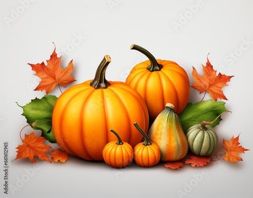 pumpkins and leaves on transparent background  Pumpkin for thanksgiving day  Pumpkins isolated into white background  Pumpkins illustration
