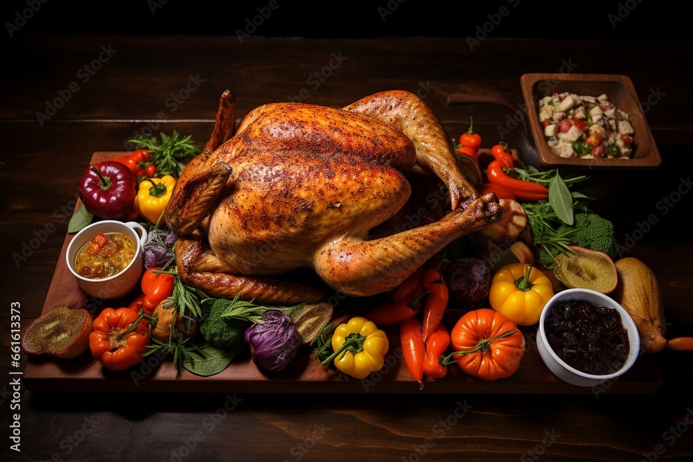 a turkey on a wooden table with vegetables, Happy Thanksgiving Day turkey, turkey background, thanksgiving background a turkey on a wooden table with vegetables, Happy Thanksgiving Day turkey, turkey background, thanksgiving background