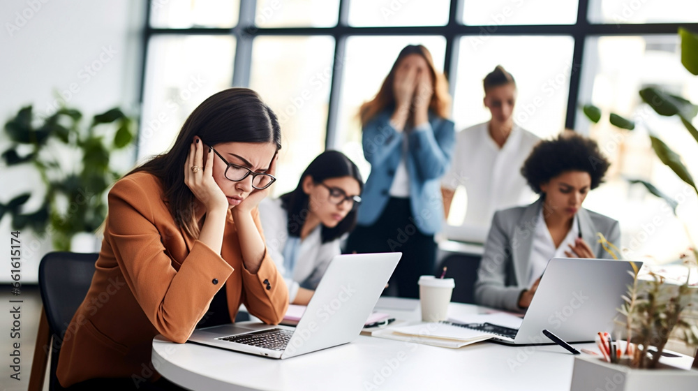 everyday life in the office, worries and problems, work stress and worries and problems, group of women