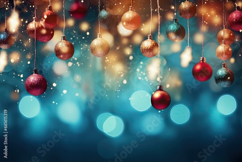 christmas backgrounds with christmas ornaments, baubles, and lights Generative AI