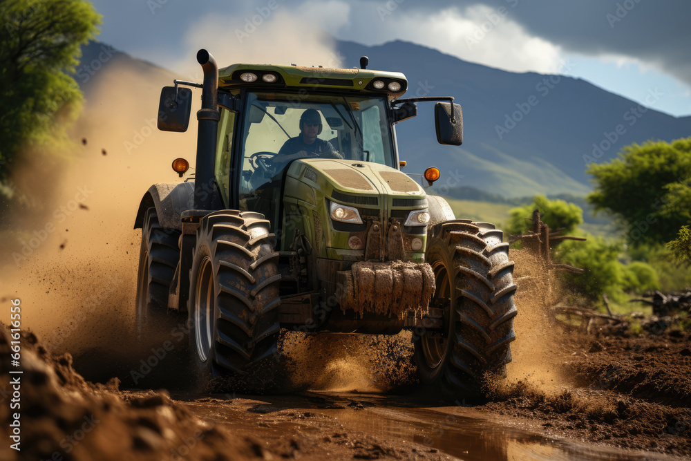 A farmer plowing a field in preparation for planting a new crop of vegetables, exemplifying agricultural practices. Concept of farming. Generative Ai. A farmer plowing a field in preparation for planting a new crop of vegetables, exemplifying agricultural practices. Concept of farming. Generative Ai.