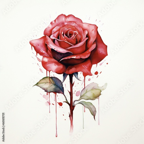 watercolor red rose in white background