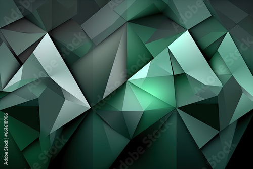 Green and white geometric shape background, 3D, light, glow, shadow, gradient, modern, futuristic, triangle design wallpaper, backdrop