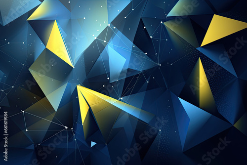 Blue and yellow geometric shape background, 3D, light, glow, shadow, gradient, modern, futuristic, triangle design wallpaper, backdrop