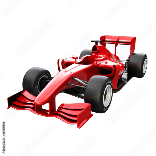 A vibrant red race car against a clean white backdrop