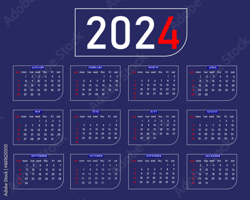 2024 calendar design vector stylish and minimal clue color background