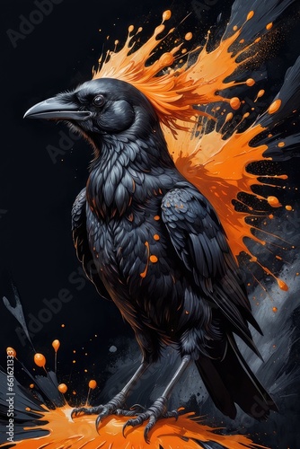 Poster with a black raven in paint