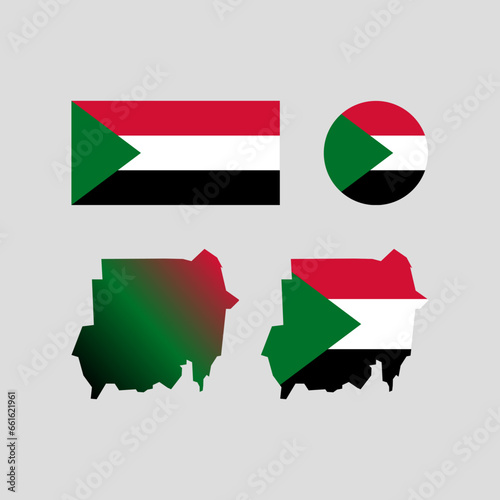 Sudan national map and flag vectors set....