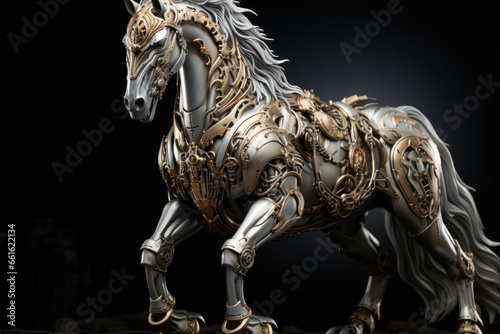 A warhorse standing tall, a symbol of courage and strength. Concept of war animals. Generative Ai.