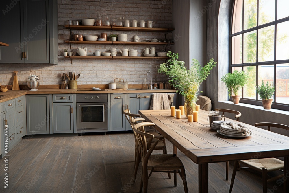Classic Scandinavian elegance in a modern gray kitchen with wooden accents