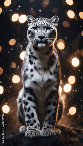 Snow leopard in on a dark background