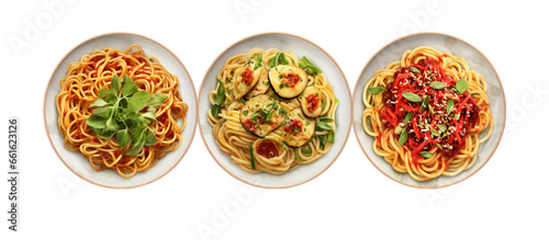 Three different plates of delicious pasta dishes