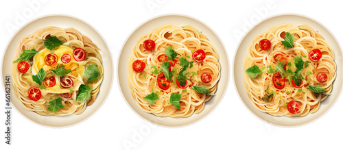 Delicious spaghetti dishes with fresh tomatoes and parsley garnish