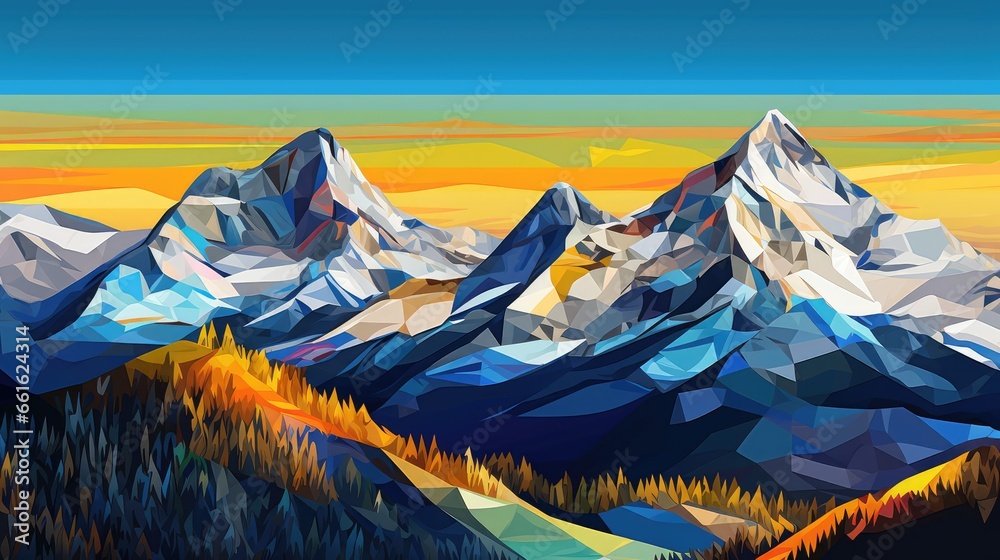 colorful popart mountain painting- generative ai