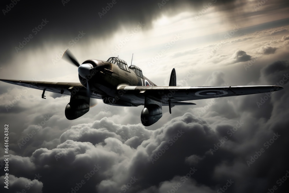 A second world war plane in the dramatic sky. - obrazy, fototapety, plakaty 