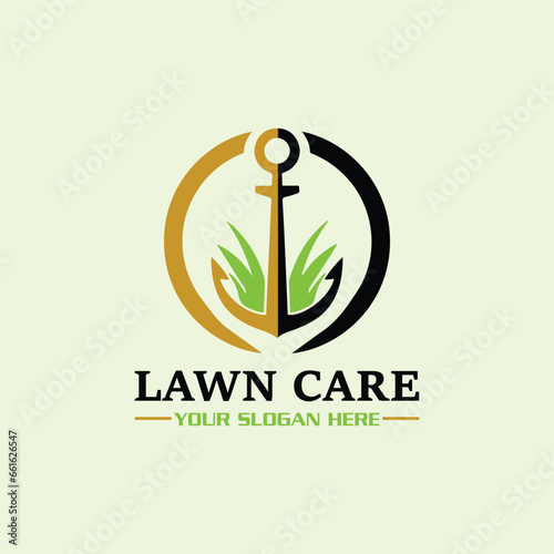 lawn care and green landscape logo design vector