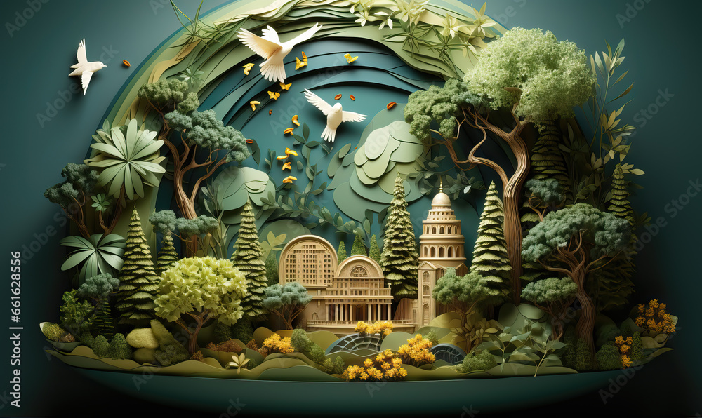 Obraz premium Postcard with natural landscape in creative style.