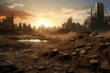 Dry city due to severe drought caused by changing climate. Generative AI